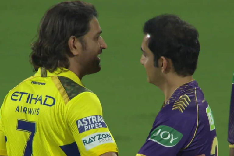 MS Dhoni and Gautam Gambhir cause a stir online after CSK's big win against KKR in IPL 2024.